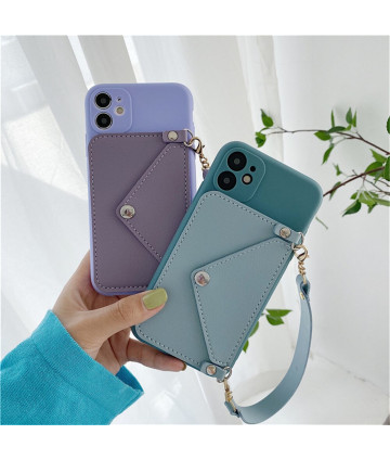 Crossbody каишка ремък кожена карта портфейл телефон случай за iPhone 14 12 11 13 Pro Max X XR XS 6 7 8 Plus SE мек силиконов ка